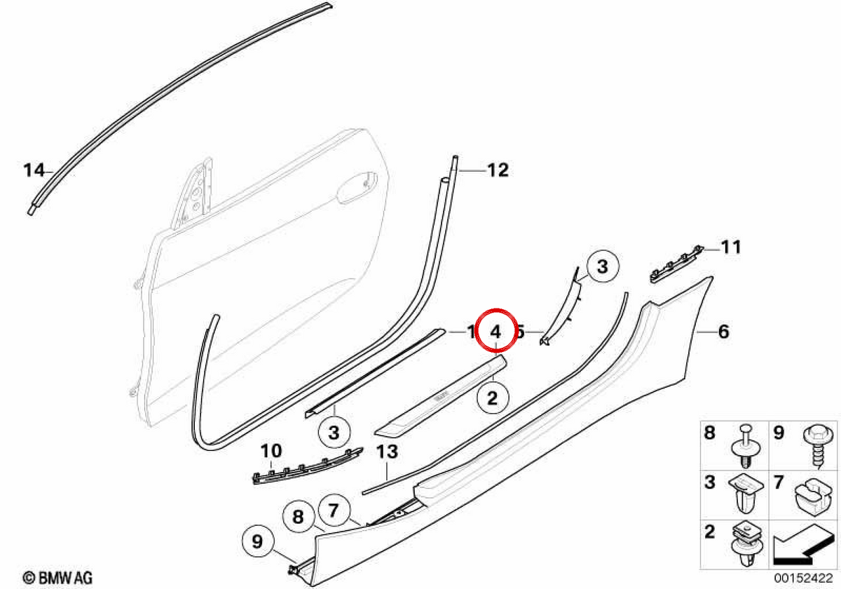 Rechter Eingangsemöge OEM 51477069122 für BMW E85, E86, E89. Original BMW.
