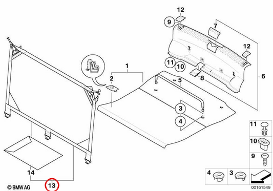 Brush separator network with OEM bag 51477123951 for BMW E81 and E87. Original BMW.
