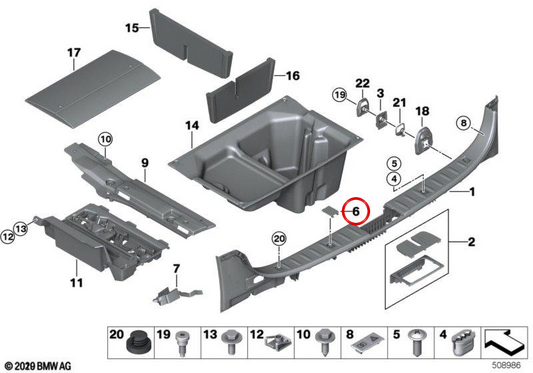 Tampa de acabamento do porta-malas OEM 51477141856 para BMW E91 316d, 316i, 318d (modelos fabricados entre 2008 e 2012). Peça original BMW.