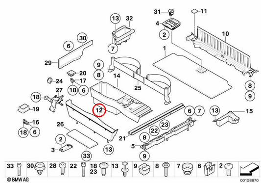 Bandeja da tampa do porta-malas OEM 51477145988 para BMW E70, E71, F15, F85. BMW genuíno.