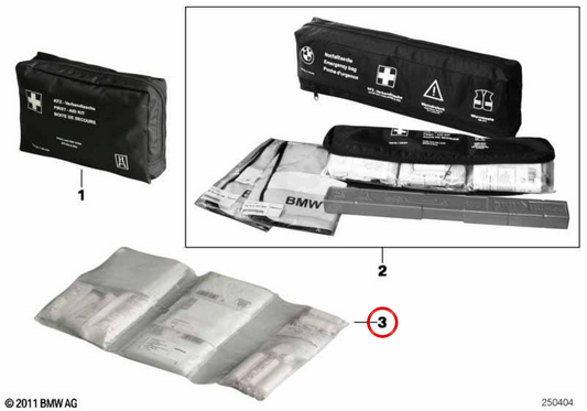 Kit de primeiros socorros transparentes saco OEM 51477158344 para BMW E81, E87, F20, F30, G30, X5, Mini R56, F56, Clubman ... e muito mais. BMW original e mini.