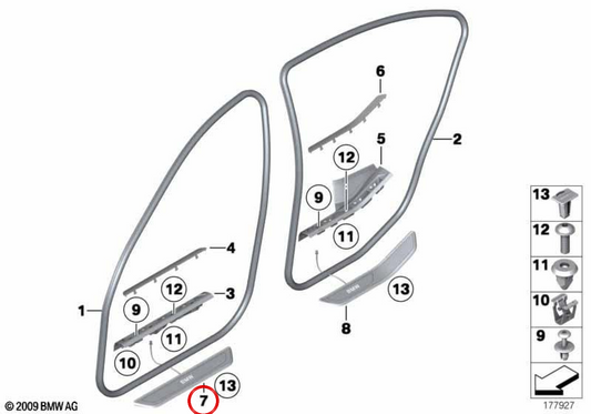 Guarnição do limiar dianteiro OEM 51477181011 para BMW F01, F02. BMW genuíno.