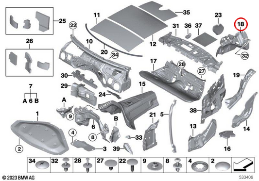 Acoustic Insulation LEFT BOARD OEM 51477221877 for BMW F20, F21. Original BMW.