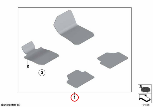 OEM 51477230381 Impostato del tappeto di velluto per BMW F12 e F13. BMW originale.