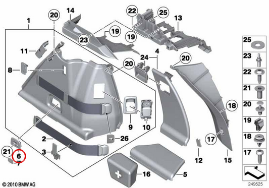 Anel de amarração OEM 51477237602 para BMW F07, F11. BMW genuíno.