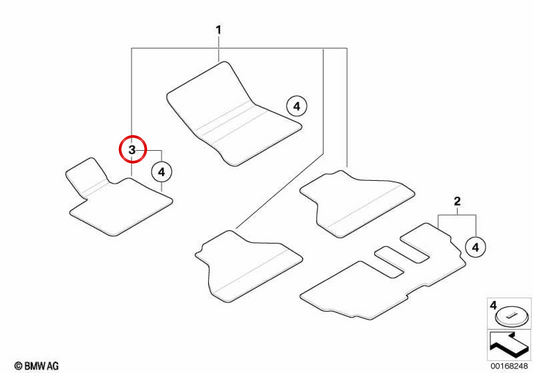 Velvet mat in driver side OEM 51477255487 for BMW E70, E71, E72. Original BMW.