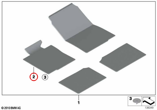 Alfombrilla de Velour para el Lado del Conductor para BMW E87, E87N (OEM 51477265427). Original BMW