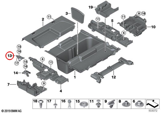 Rechte vordere Unterstützung OEM 51477269882 für BMW F31. Original BMW.