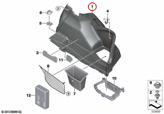 Revestimiento lateral derecho del maletero OEM 51477296050 para BMW F23. Original BMW.