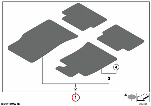 Juego de alfombrillas delanteras y traseras negro OEM 51477324821 para MINI Cabrio R57, R57 LCI con volante a la izquierda. Original MINI.