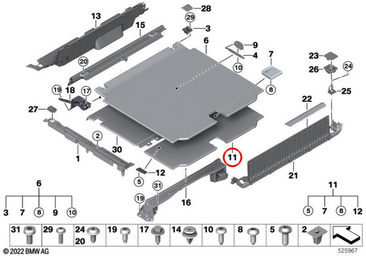 Bandeja del maletero OEM 51477326498 para BMW F15, F85. Original BMW.
