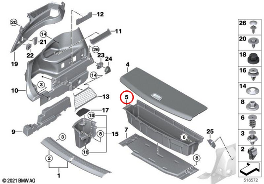 Copertura del vassoio per la terza fila di sedili EM 51477327040 per BMW F46. BMW originale.