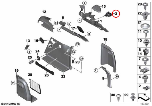 OM 51477362102 Right Tweeter Sumport for BMW F26. Original BMW.