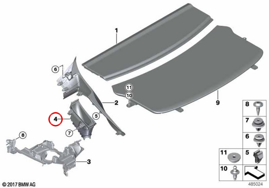 Embudo soporte de muelle izquierdo OEM 51477377231 para BMW F36. Original BMW.