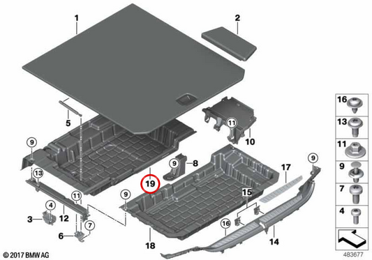 Revestimiento del hueco del maletero delantero OEM 51477377723 para BMW G32. Original BMW.