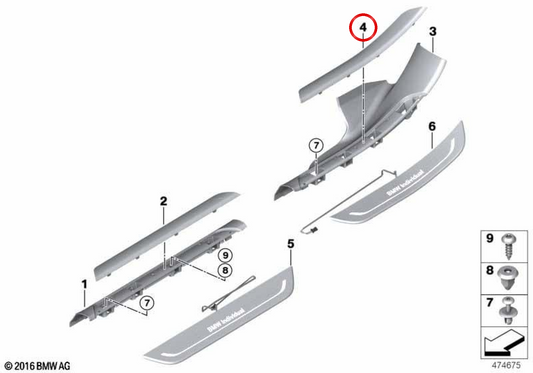 Du couvercle embelli arrière droit 51477378050 pour BMW G11, G12. BMW d'origine.