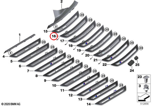 DORTE DE PORTE ARRIÈRE ALLUMÉ DROIT 51477390218 pour BMW G30, G31. BMW d'origine.