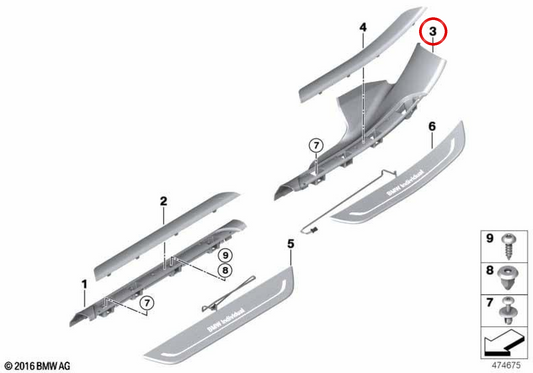 Restro -REAR ANNIZIONE INTERNO IMPAGGIO OEM 51477390768 per BMW G11, G12. BMW originale.