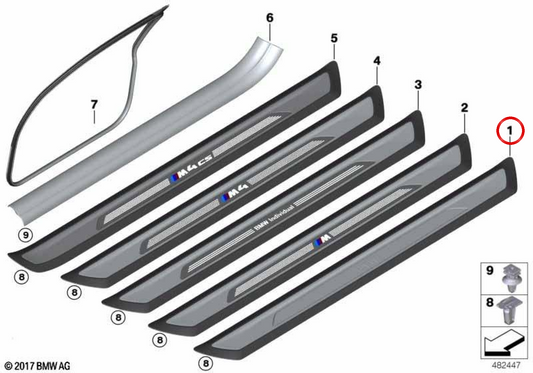 Embinger di ingresso a sinistra OEM 51477395029 per BMW F32, F33, F36. BMW originale.