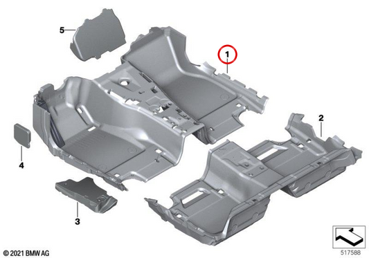 OEM 51477419807 Veste da pavimento anteriore per BMW F90, G30, G31. BMW originale.