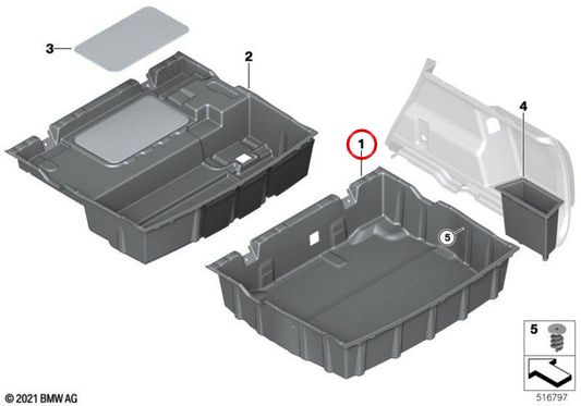 Bandeja organizadora de porta-malas OEM 51477425350 para BMW F48. BMW genuíno.