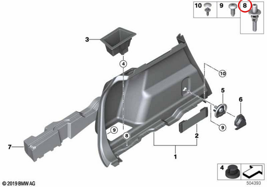 Clip di fissaggio OEM 5147425368 per BMW F45, F46, F48, F49. BMW originale.