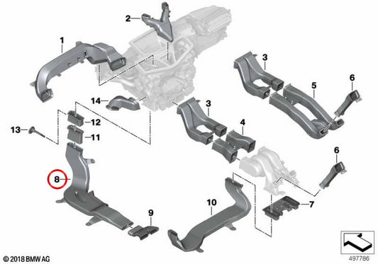 Canal d'air arrière gauche du compartiment OEM 51477434329 pour BMW X5 G05, X5 M F95, X6 G06, X6 M F96, X7 G07, XM G09... et plus. Original BMW