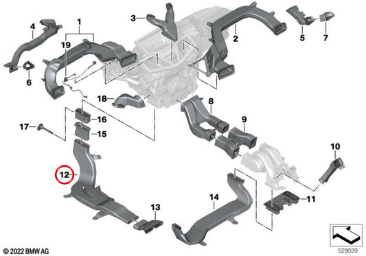 Canale aria vano posteriore destro OEM 51477434330 per BMW X5 G05, X5 M F95, X6 G06, X6 M F96, X7 G07, XM G09… e altri. Originale BMW.