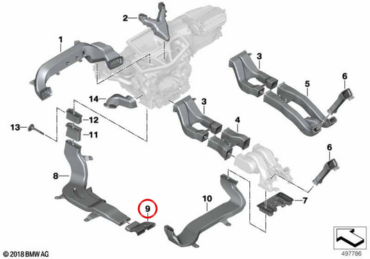 Canale dell'aria vano posteriore destro OEM 51477434332 per BMW X5 G05, X5 M F95, X6 G06, X6 M F96, X7 G07… Originale BMW
