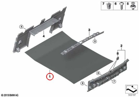 Bandeja de porta-malas OEM 51477435267 para BMW G15. BMW genuíno.