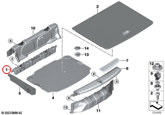 OEM 5147742181 Supporto del vassoio del tronco per BMW F39. BMW originale.