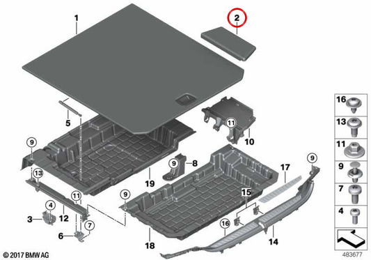 Untere Abdeckung des rechten Kofferraums 51477445486 für BMW G32. Original BMW.