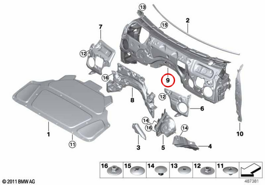 Isolamento della parete acustica OEM 5147447011 per BMW G42, G20, G21, G28, G22, G23, G26. BMW originale.