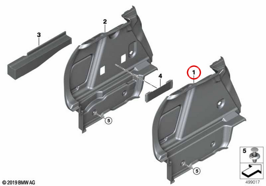 Linke laterale Beschichtung des äußeren OEM 51477448193 für BMW F40. Original BMW.
