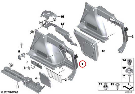 Acabamento direito do porta-malas OEM 51477450658 para BMW G21, G81. BMW genuíno.