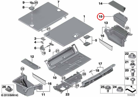 Coperchio batteria OEM 5147465443 per BMW G11, G12. BMW originale.