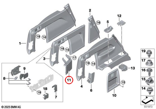 OEM 51477461333333 condotto dell'aria sinistra per BMW G05, G18, F95, G06, F96, G07. BMW originale.