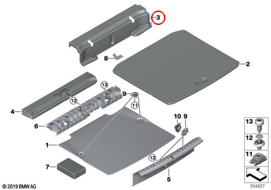Guarnição da travessa do tronco OEM 51477484059 para BMW F44. BMW genuíno.
