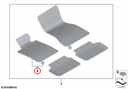 Mat de velours pour le côté conducteur OEM 51477489629 pour BMW G30, G31. BMW d'origine.