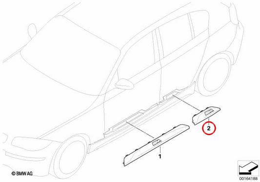 Guarnição M para soleira da porta traseira direita OEM 51477906820 para BMW E87. BMW genuíno.