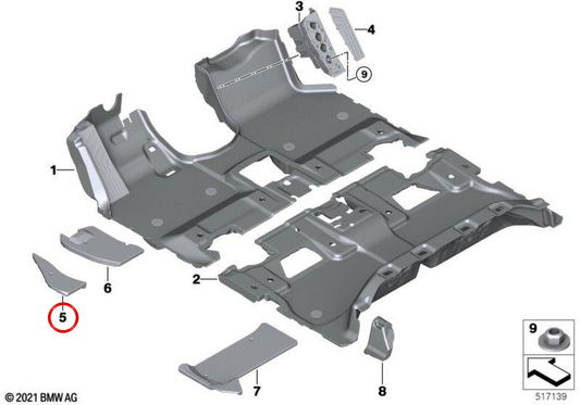 Rechte vordere Matte 51477947988 für BMW IX (i20). Original BMW.