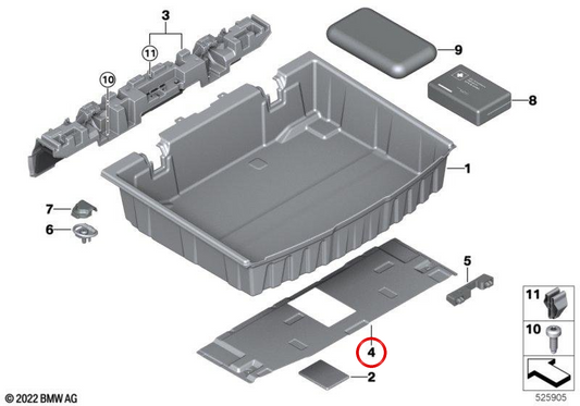 Isolamento térmico do piso da bagageira OEM 51477952279 para BMW U06, U25. BMW genuíno.