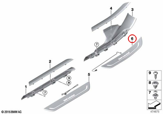 Umbrale Emissionen beleuchtete Tür M OEM 51478061043 für BMW G11 {725d, 730d, 730d XDrive} mit aerodynamischem Paket M. Original BMW.
