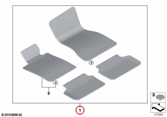 Tartufo OEM 51478097542 per BMW G20, G21, G80, G81. Completa il gioco del tappeto originale BMW.