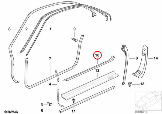 Embels incoraggia la soglia sinistra OEM 51478117291 per la BMW E31. BMW originale.