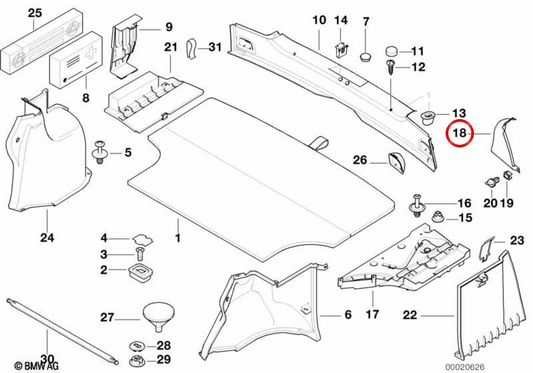Right cover OEM 51478191838 for BMW E36. Original BMW.
