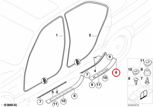 Involta l'ingresso posteriore sinistro OEM 51478220227 per BMW E38. BMW originale.