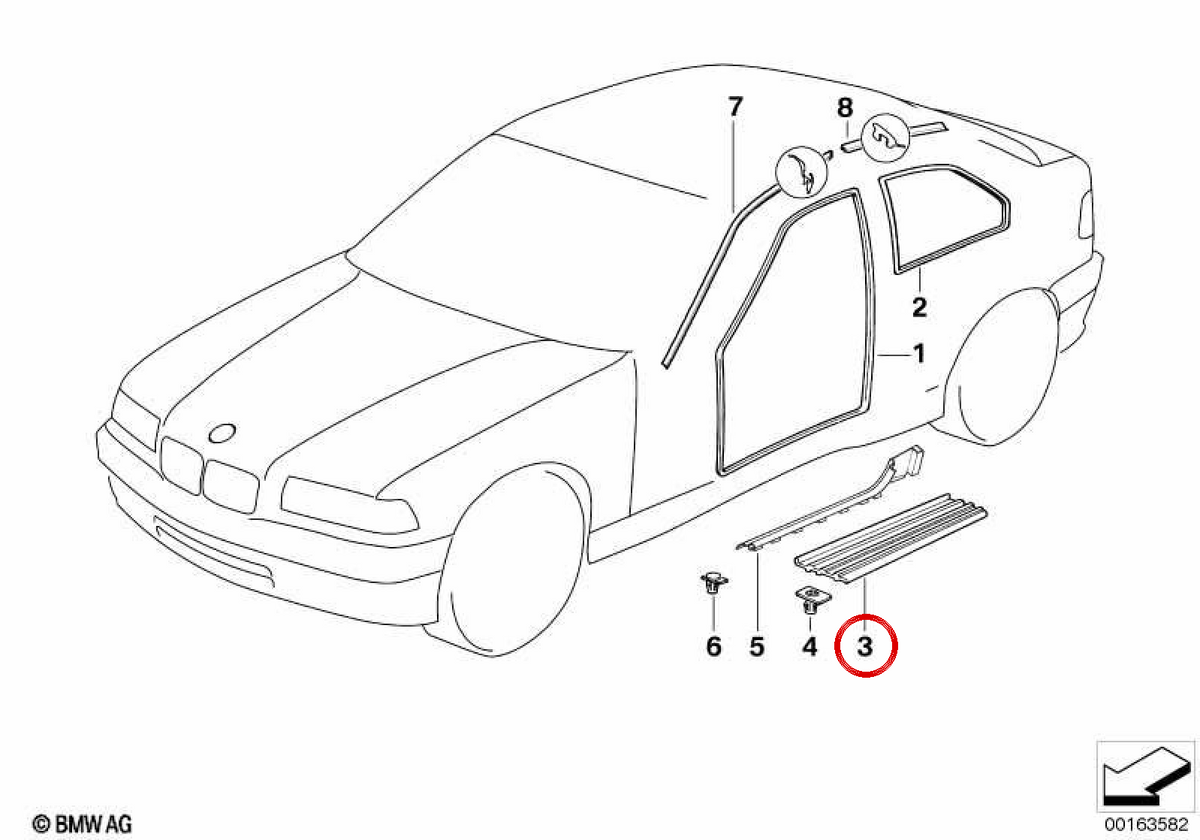 Embellose -Eingangstür OEM 51478238206 für BMW E36. Original BMW.