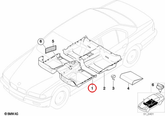 Coader inferiore anteriore OEM 51478243331 per BMW E38. BMW originale.