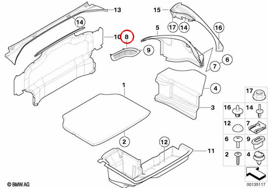 Griglia di ventilazione destra OEM 5147824766 per BMW E52. BMW originale.